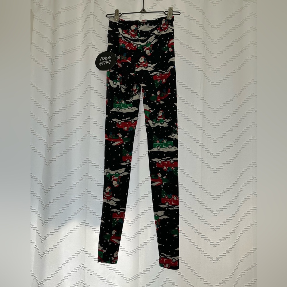 Holiday-Themed Women's Leggings - Black with Red and Green - Picture 3 of 3
